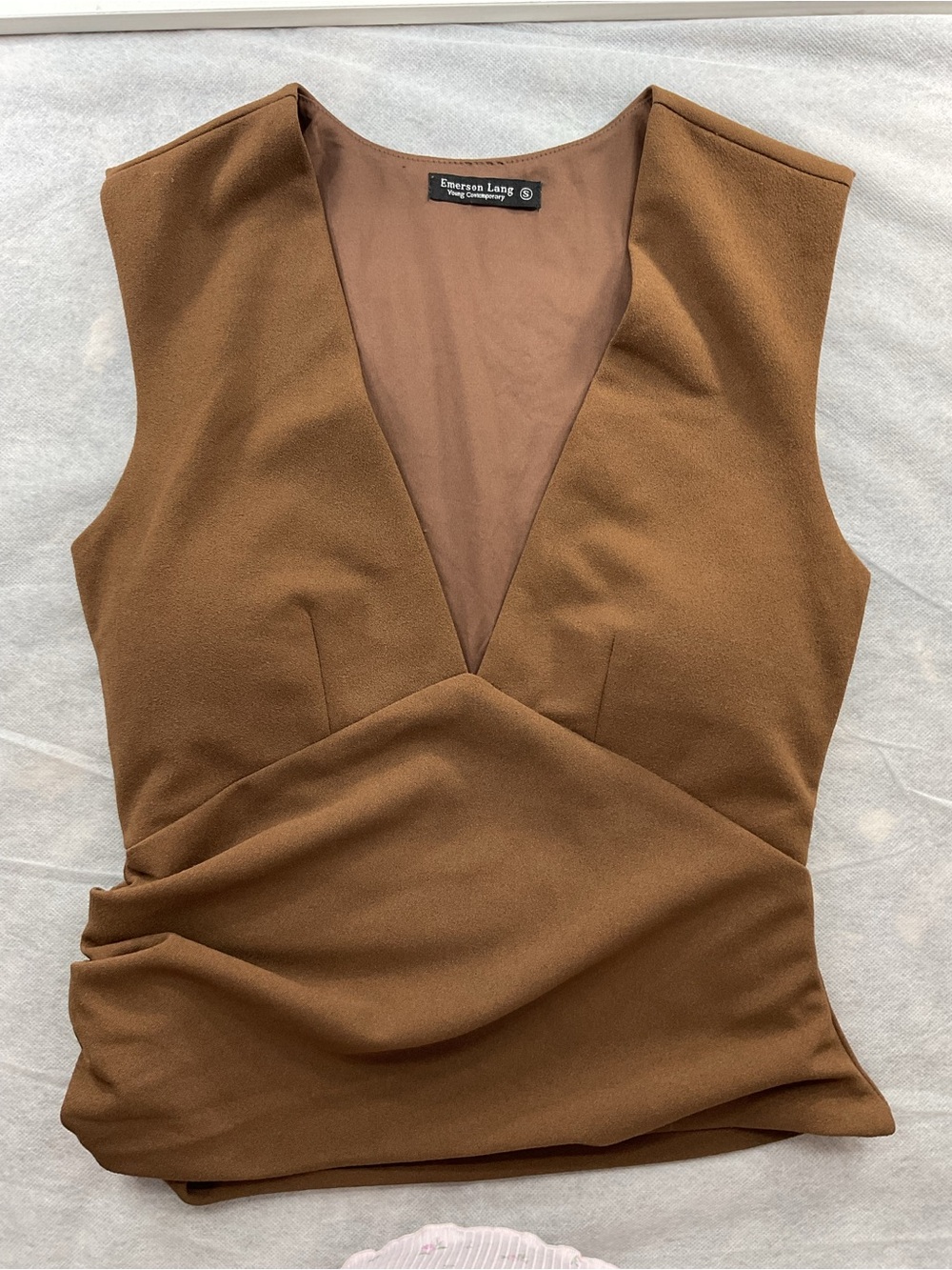 Emerson Lang Brown Contemporary Draped V-Neck Sleeveless Cami Festival Autumn